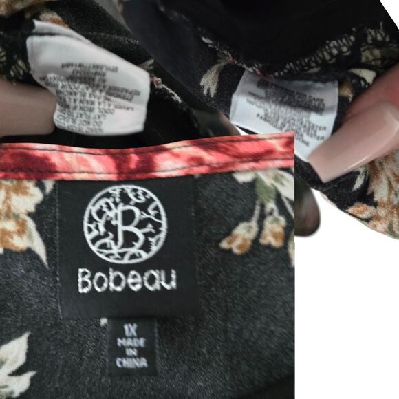 Bobeau Tank Top Women's 1X V-Neck Floral Black Sleeveless Spaghetti Strap Top - Picture 3 of 5